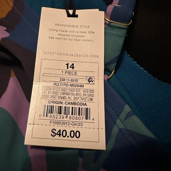 Shade & Shore NEW Shirred Plunge One Piece Swimsuit Floral Print Women’s Sz 14 - Picture 6 of 6